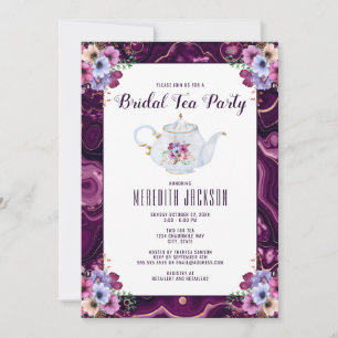 Purple Floral Tea Party Bridal Shower Invitation