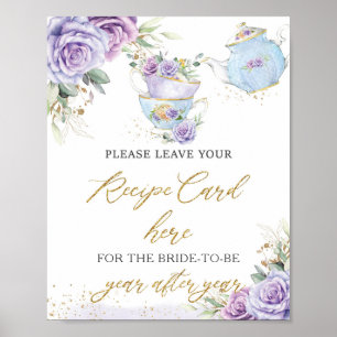 Purple Floral Tea Party Recipe for Bride Mum Sign