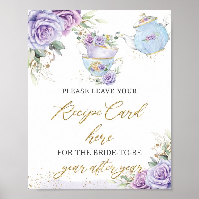 Purple Floral Tea Party Recipe for Bride Mum Sign (Front)