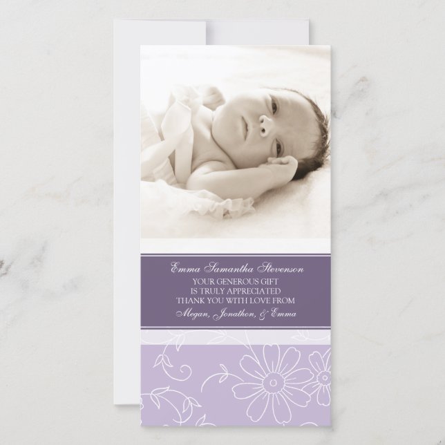 Purple Floral Thank You Baby Shower Photo Cards (Front)