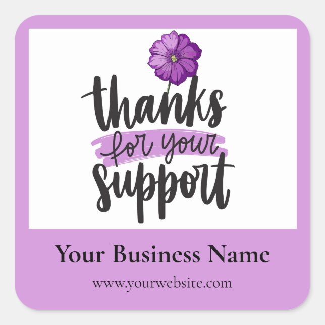 Purple Floral Thank you business packaging sticker (Front)