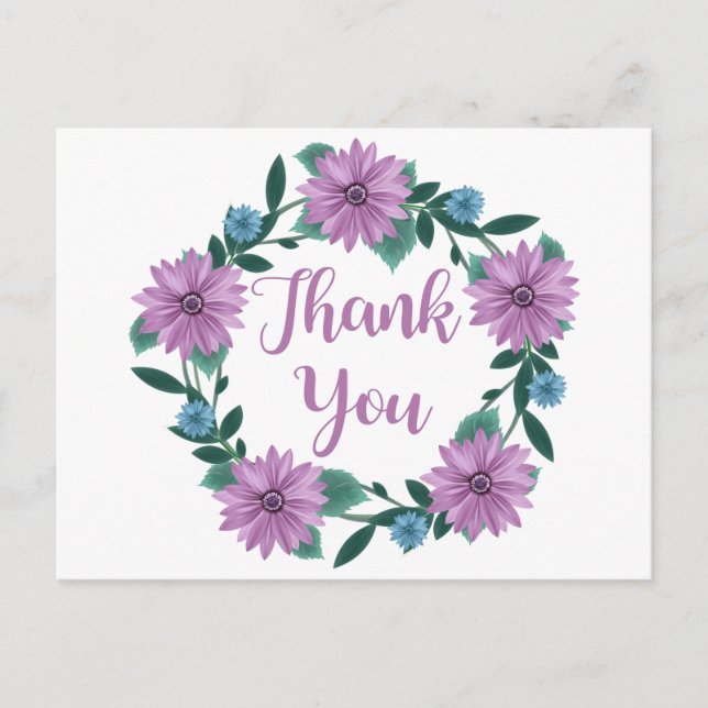 Purple Floral Thank You Daisy Lavender Flower Postcard (Front)
