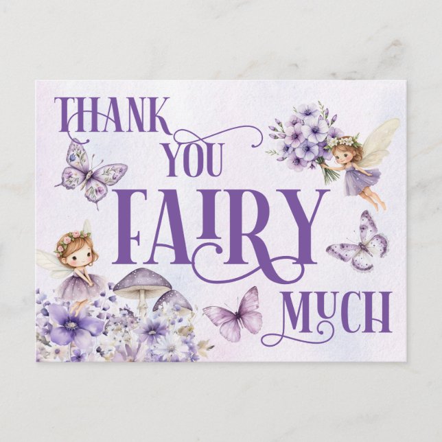Purple Floral Thank You Fairy Much Postcard (Front)