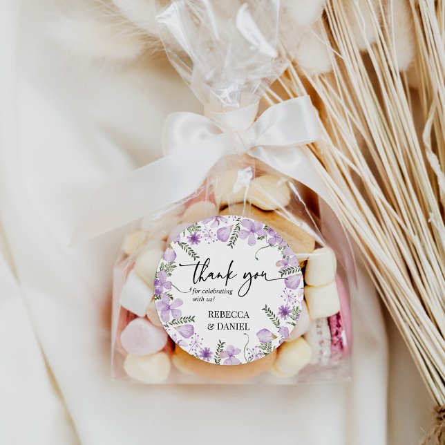 Purple Floral Thank You Wedding Favour Sticker (Creator Uploaded)