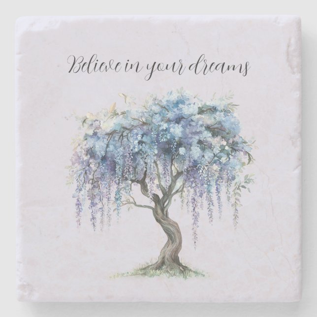 Purple Floral Tree Stone Coaster (Front)