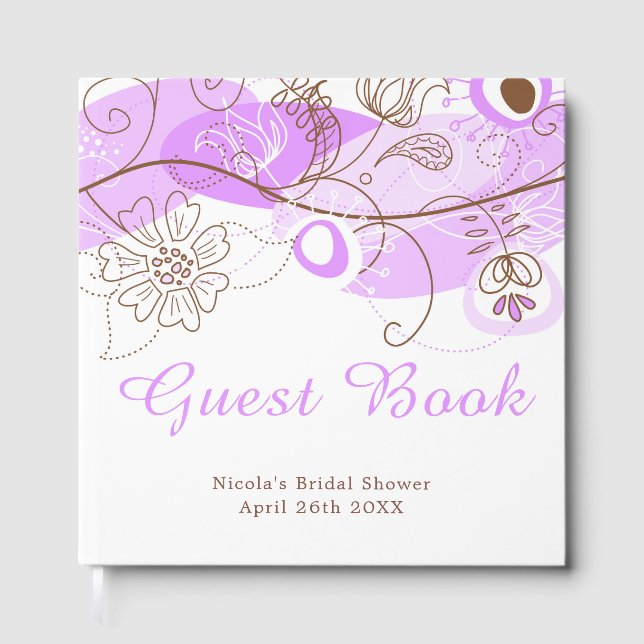 Purple Floral Twist Bridal Shower Guest Book (Front)