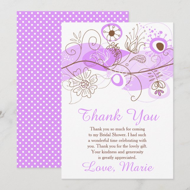 Purple Floral Twist Bridal Shower Thank You Card (Front/Back)