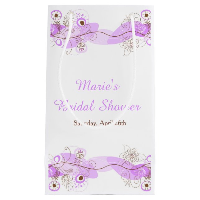 Purple Floral Twist Bridal Shower Thank You Small Gift Bag (Front)