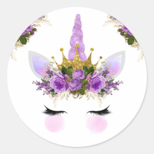 Purple Floral Unicorn Princess Classic Round Sticker