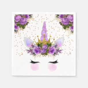 Purple Floral Unicorn Princess Napkin