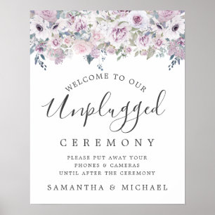 Purple Floral Unplugged Wedding Ceremony Sign