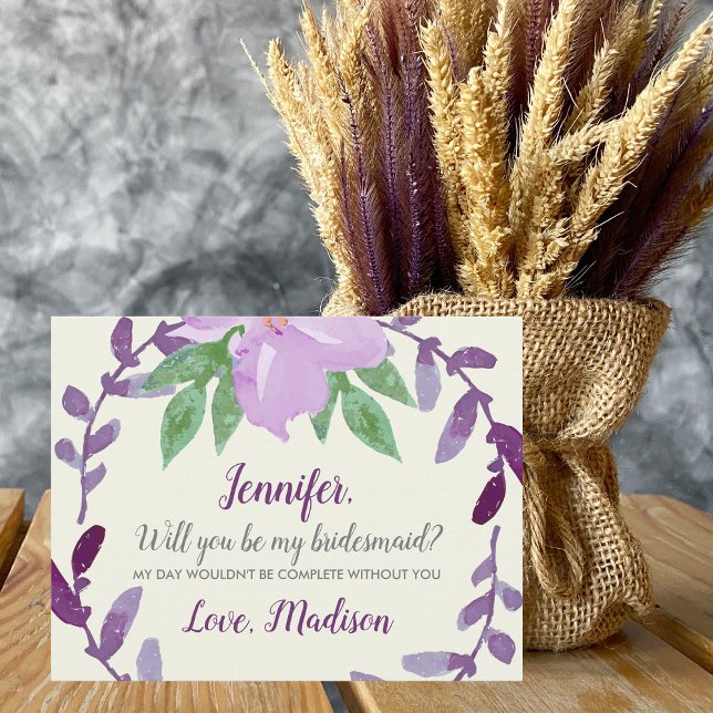 Purple Floral Vine Will You Be My Bridesmaid Invitation (Creator Uploaded)
