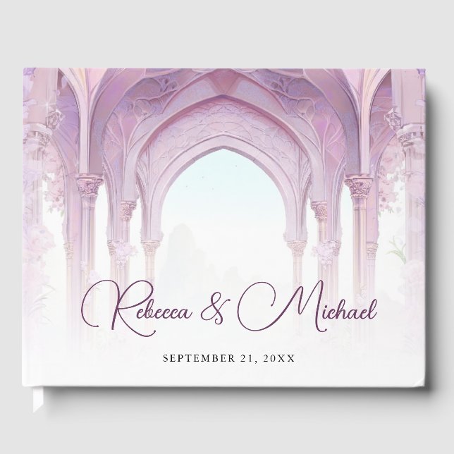 Purple Floral Vintage Fairytale Wedding Guest Book (Front)