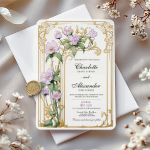 Purple Floral Vintage Wedding Invitation 