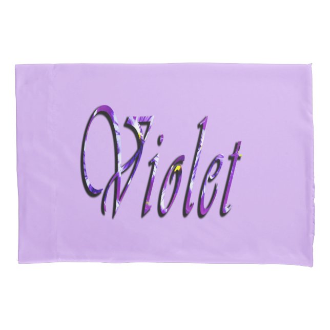 Purple Floral Violet Name,  Pillowcase (Front-Left)