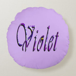 Purple Floral Violet Name, Round Cushion