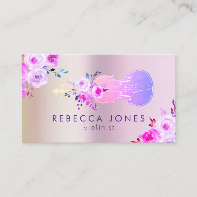 purple floral violin Business Card (Front)