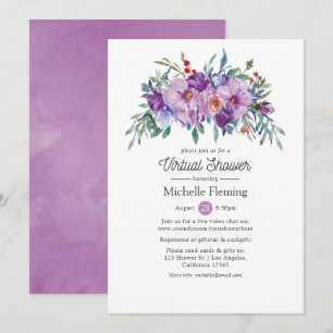 Purple Floral Virtual Baby or Bridal Shower Invitation