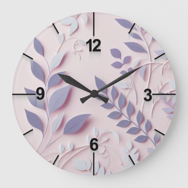 Purple Floral Wall Clock–Ai design  Large Clock (Front)
