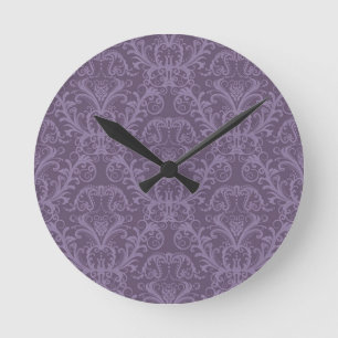 Purple floral wallpaper 2 round clock