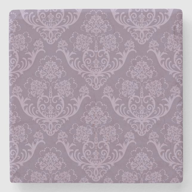 Purple floral wallpaper stone coaster (Front)