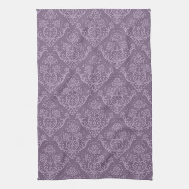 Purple floral wallpaper tea towel (Vertical)