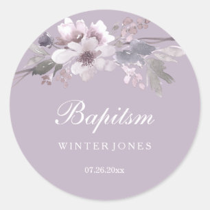Purple Floral Watercolor Baptism Sticker