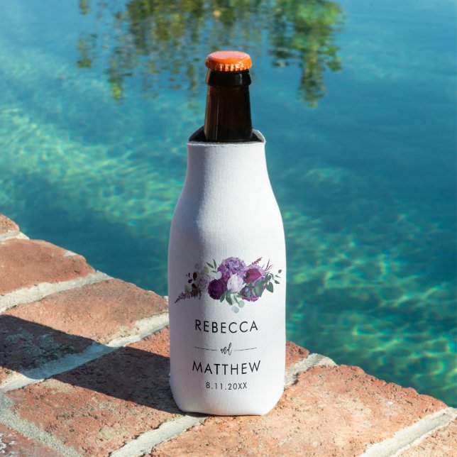 Purple Floral Watercolor Botanical Wedding Bottle Cooler (In Situ Pool)