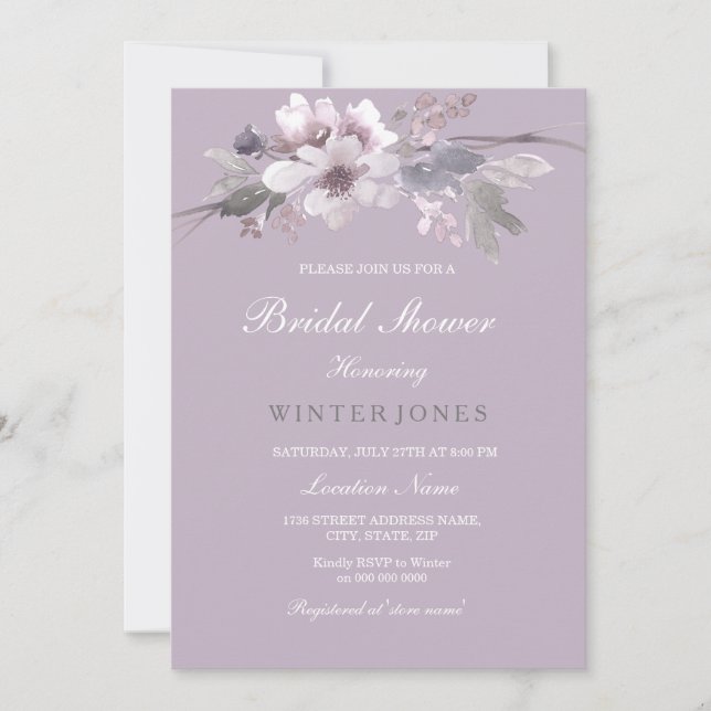 Purple Floral Watercolor Bridal Shower Invitation (Front)