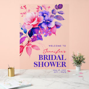 Purple Floral Watercolor Bridal Shower Welcome Acrylic Sign
