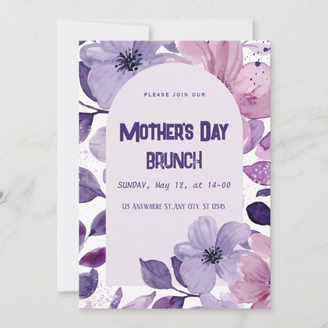 Purple Floral Watercolor Brunch Invite (Front)