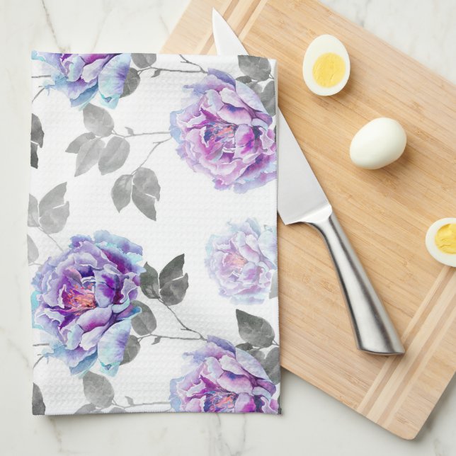 Purple Floral Watercolor Dish Towel (Quarter Fold)