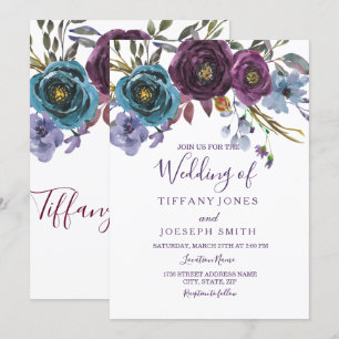 Purple Floral Watercolor Elegant Wedding Invite