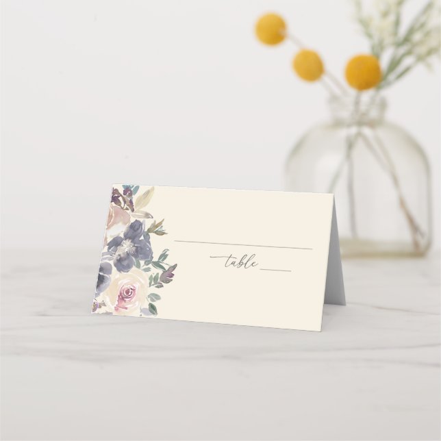 Purple Floral Watercolor Elegant Wedding Lined Place Card (Front)