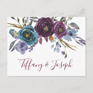 Purple Floral Watercolor Elegant Wedding RSVP Invitation Postcard