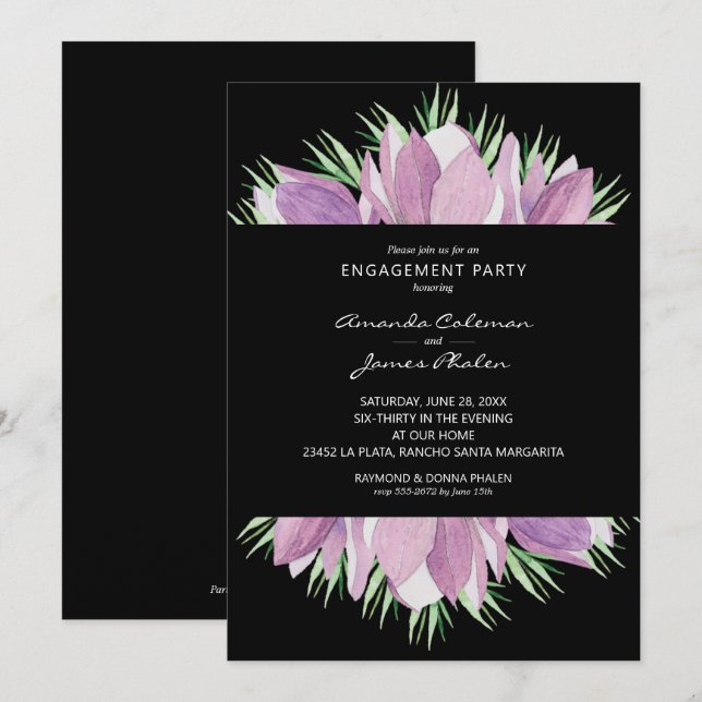 Purple Floral Watercolor Engagement Party Invitation (Front/Back)