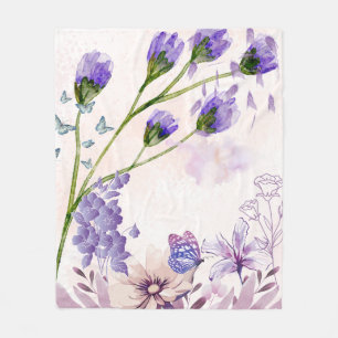Purple Floral Watercolor Fleece Blanket Cozy Lav
