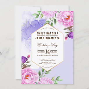Purple Floral Watercolor Framed Budget Wedding Invitation