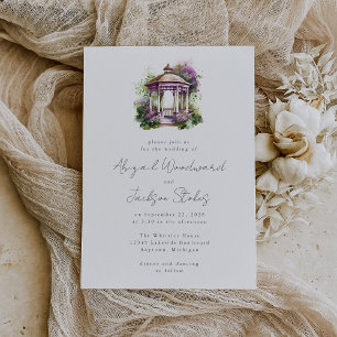 Purple Floral Watercolor Gazebo Wedding Invitation