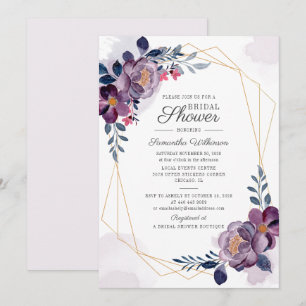 Purple Floral Watercolor Geometric Bridal Shower Invitation
