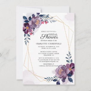Purple Floral Watercolor Geometric Bridal Shower Invitation