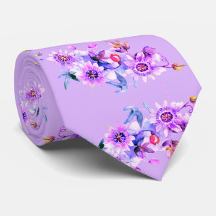 Purple Floral Watercolor Groom Wedding Tie