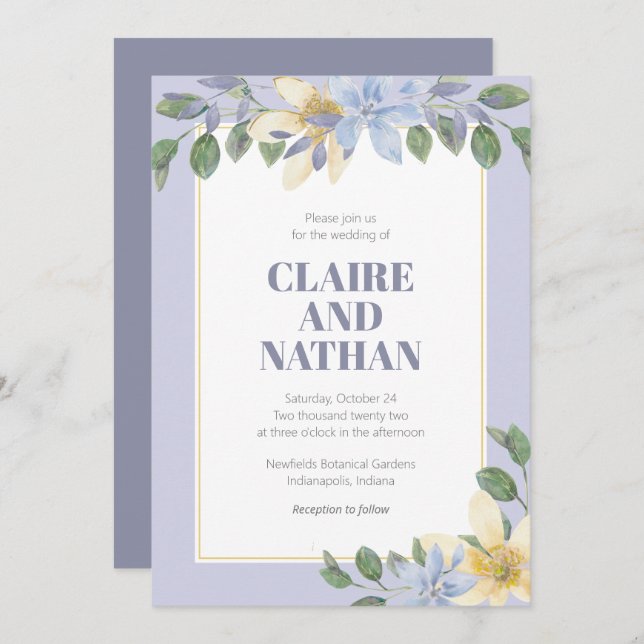 Purple Floral Watercolor Invitation (Front/Back)