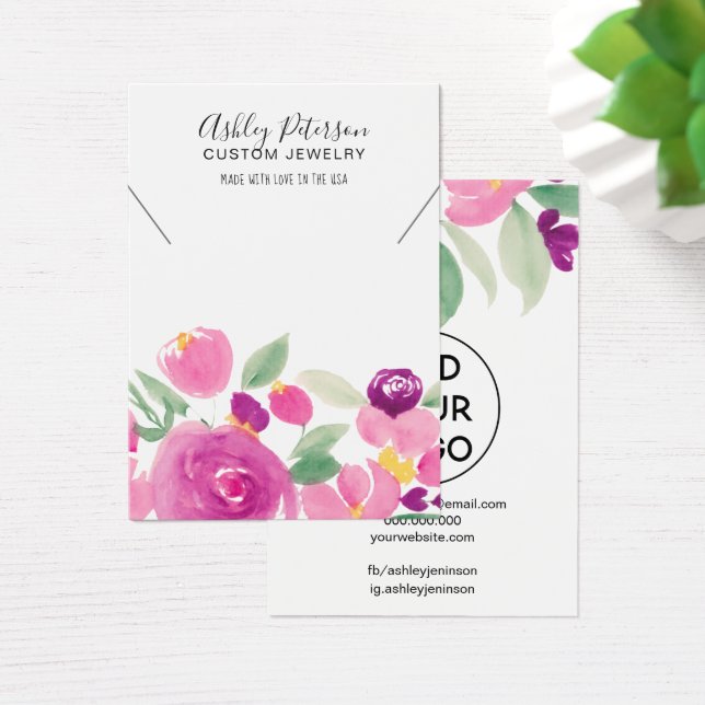 Purple floral watercolor jewellery necklace displa (Desk)