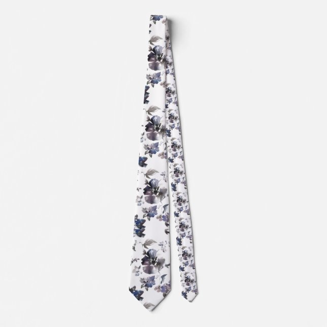 Purple Floral Watercolor Men's Tie (Front)