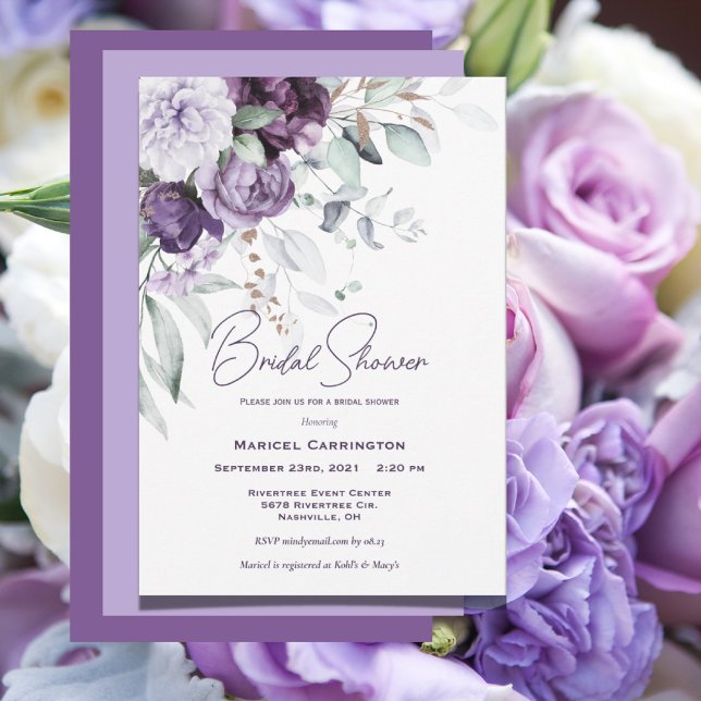 Purple Floral Watercolor Modern Bridal Shower Invitation (Creator Uploaded)