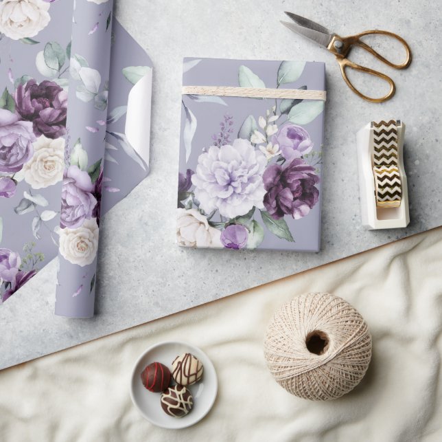 Purple Floral Watercolor Modern Wrapping Paper (Crafts)