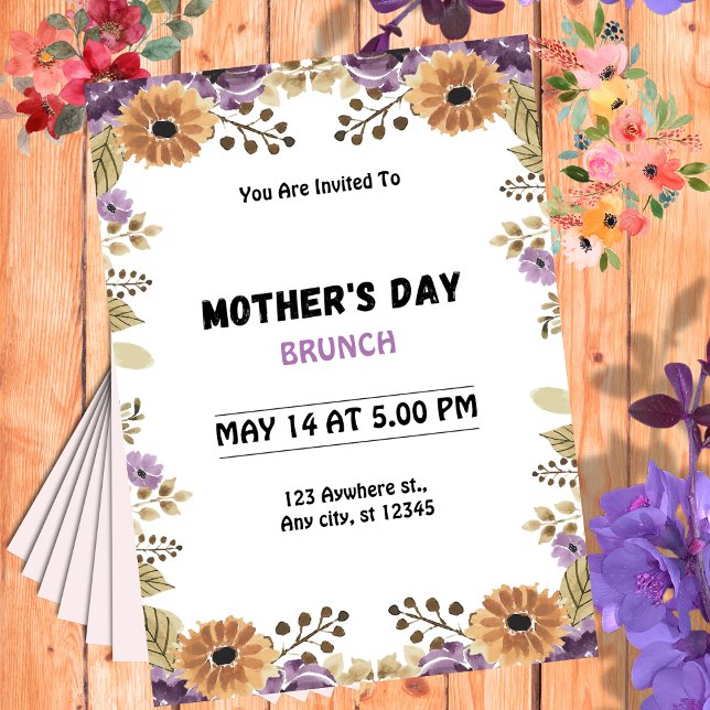 Purple Floral Watercolor Mother's Day Brunch Invitation (Creator Uploaded)