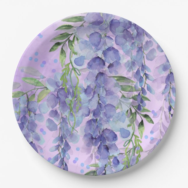 Purple Floral Watercolor Paper Plate (Front)