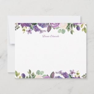 Purple Floral Watercolor Personalised Stationery Card